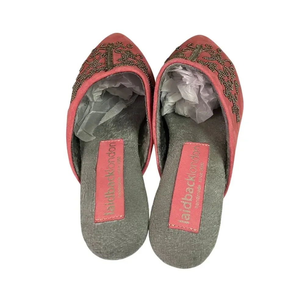 Laidback London Beaded Suede Mule Slides Pink Silver EU 37 US 6.5–7 - Picture 2 of 7